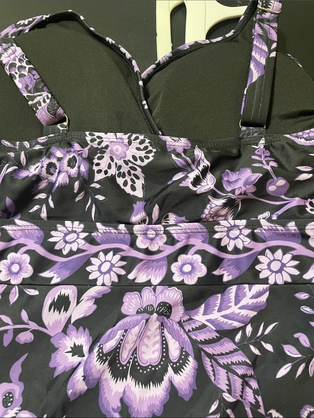 BloomChic Black &  Purple Floral V-Neck Swimsuit NWT Sz. 14/16 very pretty